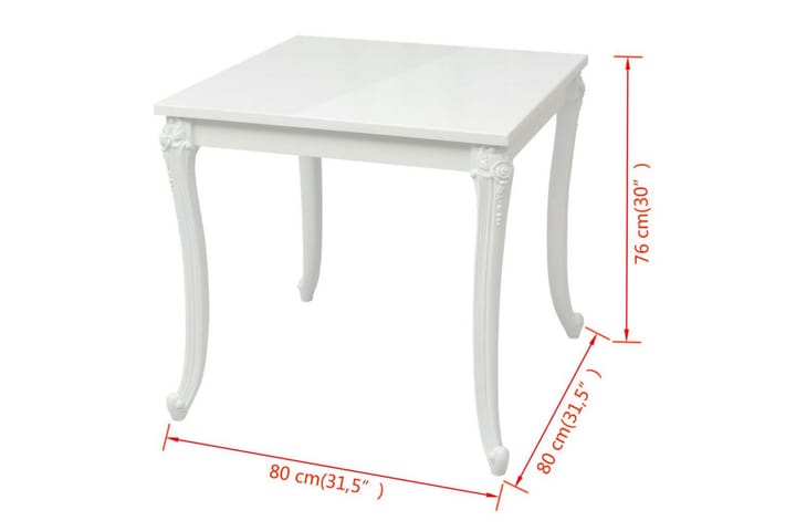 Ruokapöytä 80x80x76 cm Korkeakiilto Valkoinen - Valkoinen - Huonekalut - Pöydät & ruokailuryhmät - Ruokapöydät & keittiön pöydät