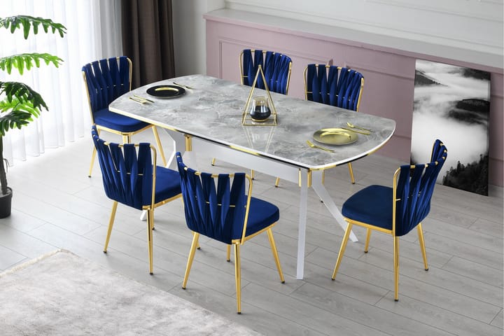 Ruokapöytä Bidegol 180 cm - Vaaleanharmaa/Kulta - Huonekalut - Pöytä & ruokailuryhmä - Ruokapöydät & keittiön pöydät