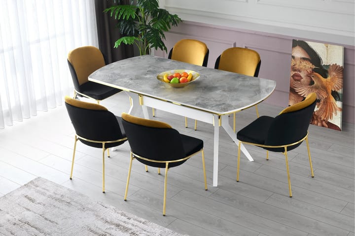 Ruokapöytä Bidegol 180 cm - Vaaleanharmaa/Kulta - Huonekalut - Pöydät & ruokailuryhmät - Ruokapöydät & keittiön pöydät