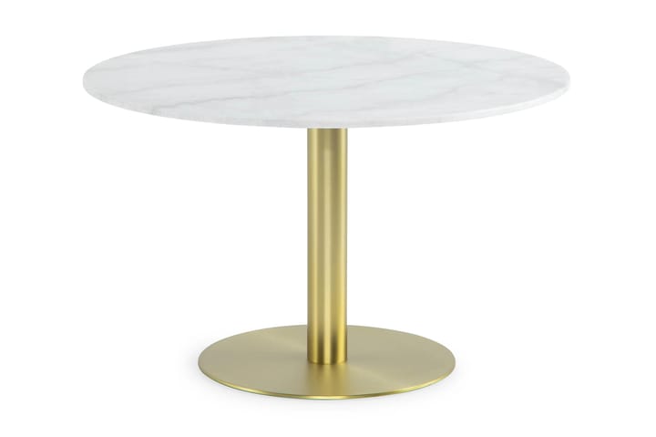 Ruokapöytä Justine 120 cm Pyöreä Marmori - Valkoinen/Harj. messinki - Huonekalut - Tuoli & nojatuoli - Ruokapöydän tuolit