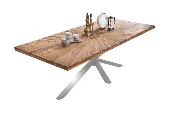 Ruokapöytä Raital 180x90 cm - Tiikki/Hopea - Huonekalut - Pöytä & ruokailuryhmä - Ruokapöydät & keittiön pöydät