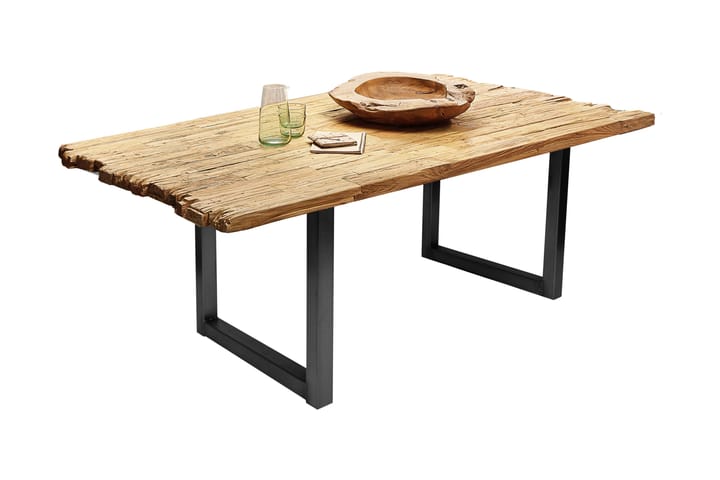 Ruokapöytä Raital 220 cm - Kierrätetty tiikki/Musta - Huonekalut - Pöytä & ruokailuryhmä - Ruokapöydät & keittiön pöydät