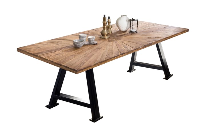 Ruokapöytä Raital 220 cm - Kierrätetty tiikki/Musta - Huonekalut - Pöytä & ruokailuryhmä - Ruokapöydät & keittiön pöydät