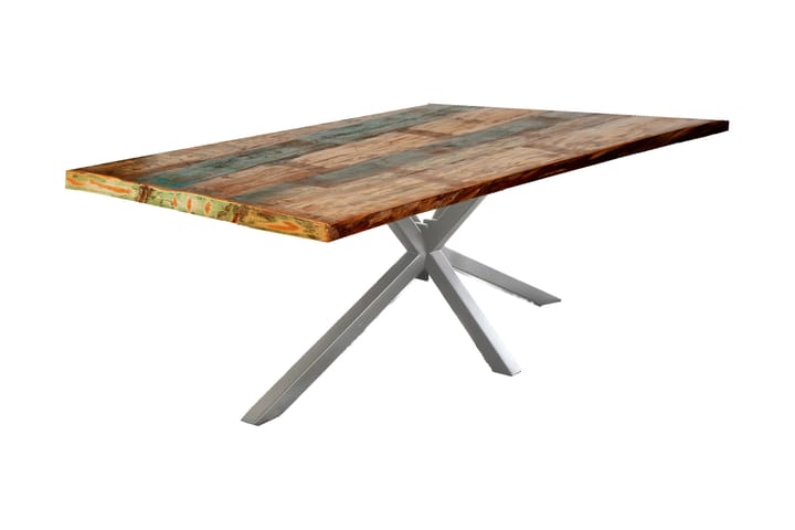 Ruokapöytä Raital 240 cm - Kierrätetty puu/Moniväri/Hopea - Huonekalut - Pöytä & ruokailuryhmä - Ruokapöydät & keittiön pöydät