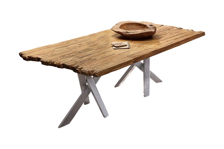 Ruokapöytä Raital 240 cm - Kierrätetty tiikki / hopea - Huonekalut - Pöydät & ruokailuryhmät - Ruokapöydät & keittiön pöydät