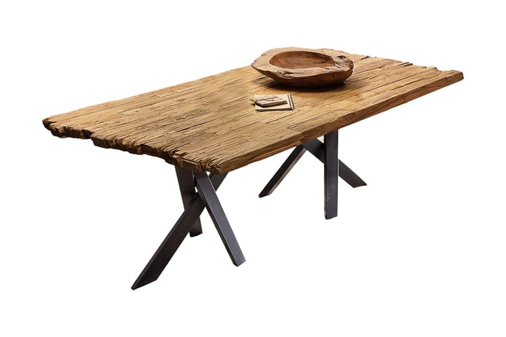 Ruokapöytä Raital 240 cm - Kierrätetty tiikki/Musta - Huonekalut - Pöytä & ruokailuryhmä - Ruokapöydät & keittiön pöydät