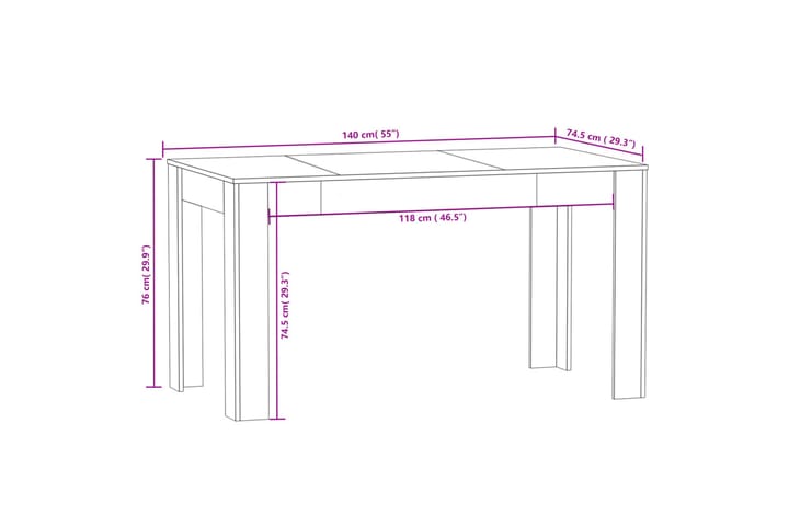 Ruokapöytä savutammi 140x74,5x76 cm tekninen puu - Ruskea - Huonekalut - Pöytä & ruokailuryhmä - Ruokapöydät & keittiön pöydät