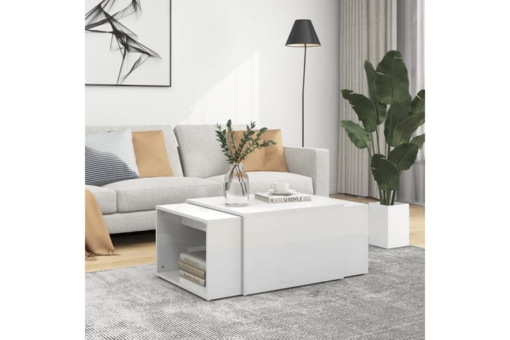 3-osainen sohvapöytäsarja korkeakiilto valkoinen 60x60x30 cm - Huonekalut - Pöydät & ruokailuryhmät - Sohvapöytä