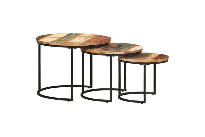 Sarjapöydät 3 kpl kierrätetty täyspuu - Ruskea - Huonekalut - Pöytä & ruokailuryhmä - Apupöytä & sivupöytä - Sarjapöytä