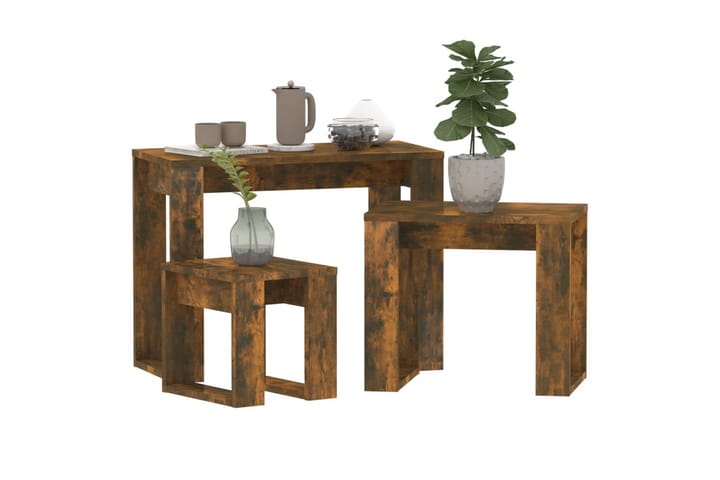 Sarjapöydät 3 kpl savutammi tekninen puu - Ruskea - Huonekalut - Pöytä & ruokailuryhmä - Sohvapöytä