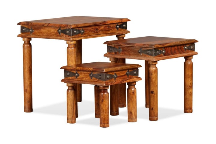 Sarjapöytä 3 osaa seesampuu ruskea - Ruskea - Huonekalut - Pöydät & ruokailuryhmät - Sohvapöytä