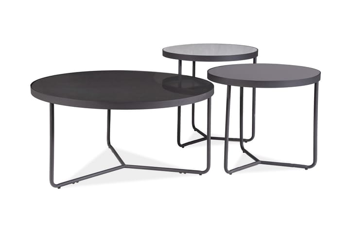 Sarjapöytä Arionos 80 cm Pyöreä 3 pöytää - Lasi/Harmaa/Musta - Huonekalut - Pöydät & ruokailuryhmät - Sohvapöytä