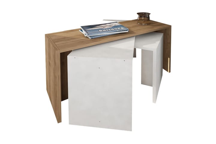 Sarjapöytä Dennize 80 cm 3 pöytää - Valkoinen/Pähkinänruskea - Huonekalut - Pöytä & ruokailuryhmä - Sohvapöytä