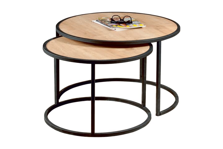 Sarjapöytä Dumö 80 cm Pyöreä 2 pöytää - Vaaleanruskea/Musta - Huonekalut - Pöydät & ruokailuryhmät - Apupöytä & sivupöytä - Sarjapöytä