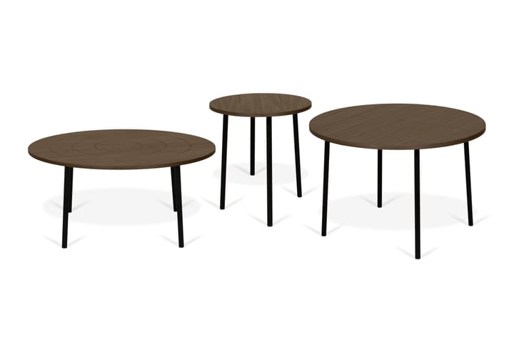 Sarjapöytä Ply 80 cm Pyöreä 3 pöytää - Musta/Ruskea - Huonekalut - Pöytä & ruokailuryhmä - Sohvapöytä