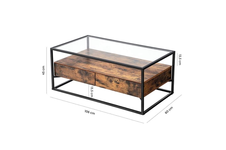 Sohvapöytä 106 cm Säilytys Hylly+2 laatikkoa Rustiikki/Rusk - Vasagle - Huonekalut - Pöytä & ruokailuryhmä - Sohvapöytä
