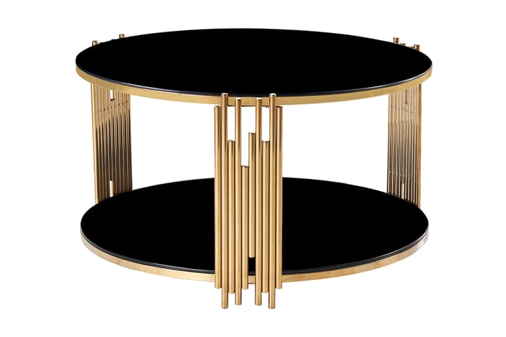 Sohvapöytä Anglesola 90 cm Pyöreä Säilytyksellä Hylly - Lasi/Musta/Messinki - Huonekalut - Pöytä & ruokailuryhmä - Sohvapöytä