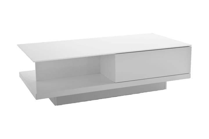 Sohvapöytä Anuziai 120 cm Säilytyksellä Hylly + Laatikko - Lasi/Valkoinen - Huonekalut - Pöytä & ruokailuryhmä - Sohvapöytä