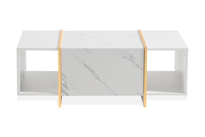 Sohvapöytä Brassington 104 cm Säilytyksellä laatikot+hyllyt - Valkoinen/Kulta - Huonekalut - Pöytä & ruokailuryhmä - Sohvapöytä