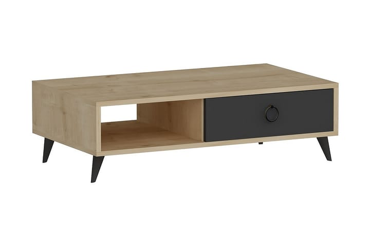 Sohvapöytä Chong 90 cm Säilytyksellä Laatikko+Hylly - Tammenväri/Antrasiitti - Huonekalut - Pöytä & ruokailuryhmä - Sohvapöytä