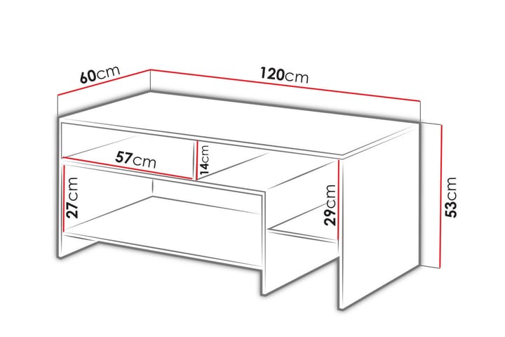 Sohvapöytä Darrick 120 cm Säilytyksellä Hyllyt - Valkoinen/Tammenväri - Huonekalut - Pöytä & ruokailuryhmä - Sohvapöytä