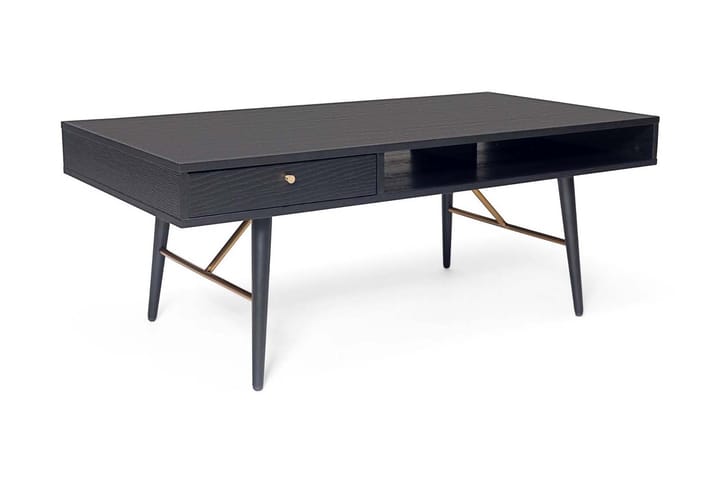 Sohvapöytä Duda 117 cm Säilytyksellä Hylly+Laatikko - Musta/Messinki - Huonekalut - Pöytä & ruokailuryhmä - Sohvapöytä