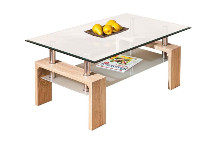 Sohvapöytä Gantu 100 cm Säilytyksellä Hylly - Lasi/Valkoinen/Luonnonväri - Huonekalut - Pöydät & ruokailuryhmät - Sohvapöytä