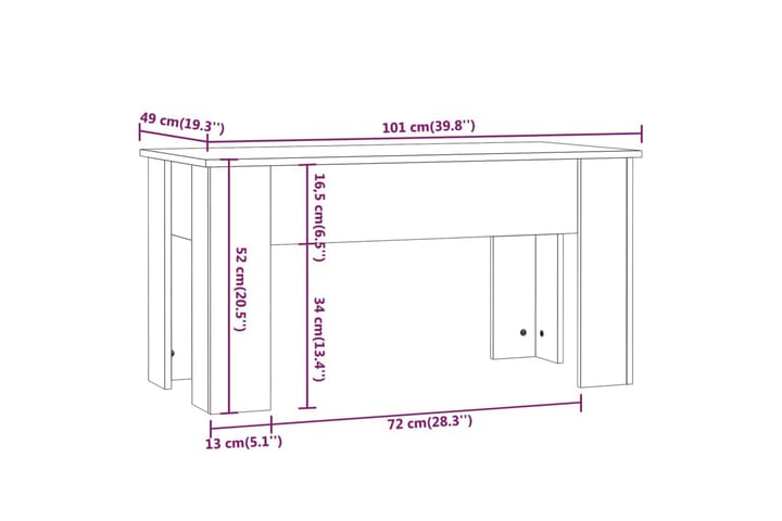 Sohvapöytä harmaa Sonoma 101x49x52 cm tekninen puu - Harmaa - Huonekalut - Pöytä & ruokailuryhmä - Sohvapöytä