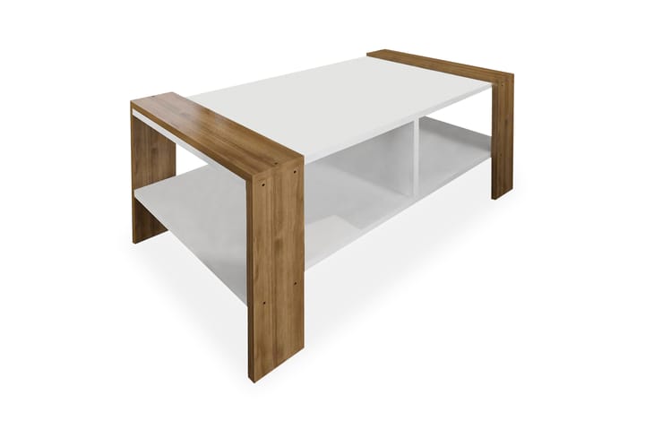 Sohvapöytä Johnever 90 cm Säilytyksellä Hylly - Valkoinen/Pähkinänruskea - Huonekalut - Pöytä & ruokailuryhmä - Sohvapöytä