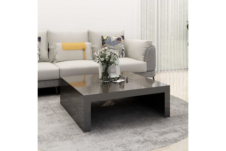 Sohvapöytä korkeakiilto harmaa 100x100x35 cm lastulevy - Huonekalut - Pöytä & ruokailuryhmä - Sohvapöytä