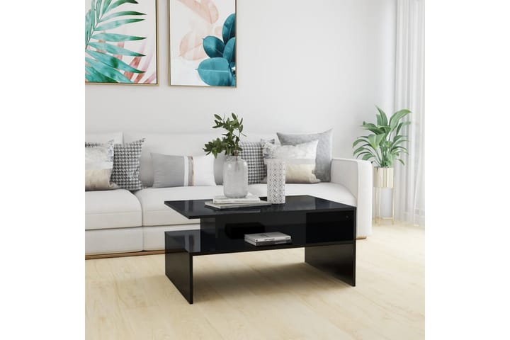 Sohvapöytä korkeakiilto musta 90x60x42,5 cm lastulevy - Huonekalut - Pöytä & ruokailuryhmä - Sohvapöytä