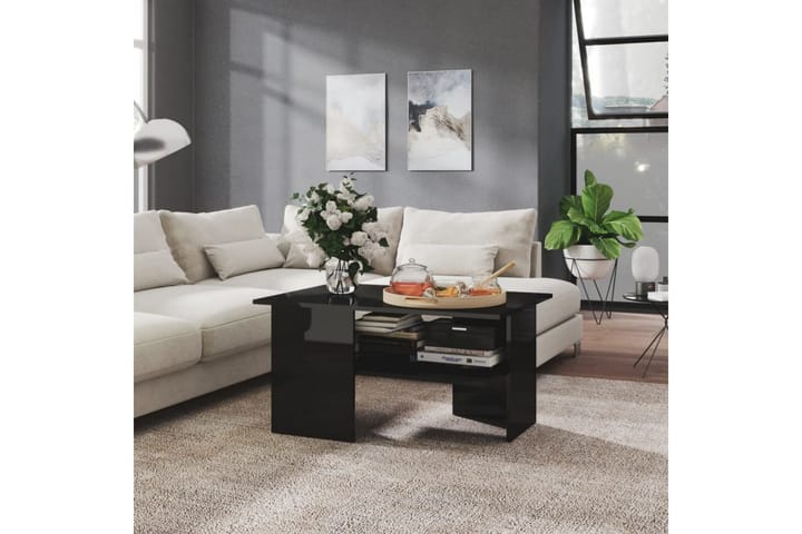 Sohvapöytä korkeakiilto musta 90x60x46,5 cm lastulevy - Huonekalut - Pöydät & ruokailuryhmät - Sohvapöytä