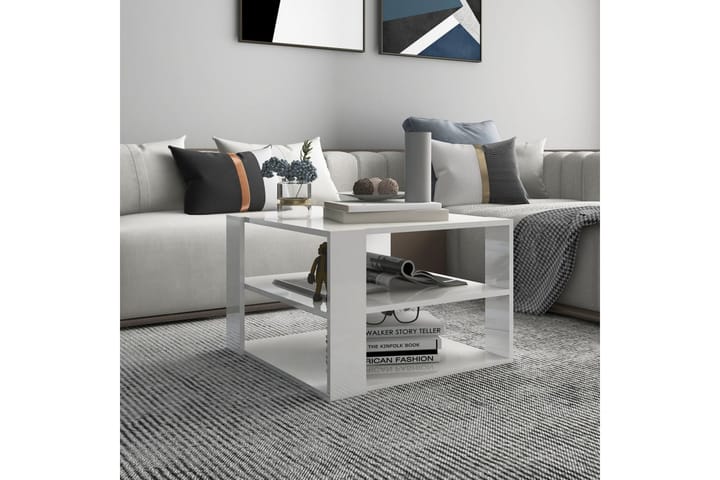 Sohvapöytä korkeakiilto valkoinen 60x60x40 cm lastulevy - Huonekalut - Pöydät & ruokailuryhmät - Sohvapöytä