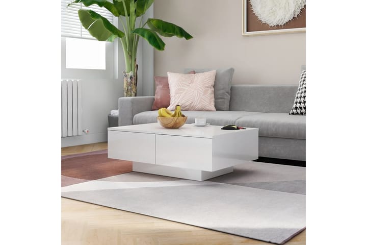 Sohvapöytä korkeakiilto valkoinen 90x60x31 cm lastulevy - Huonekalut - Pöydät & ruokailuryhmät - Sohvapöytä