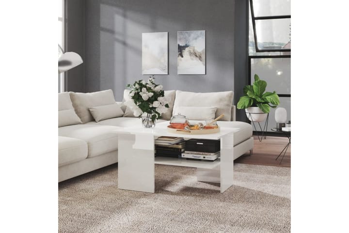 Sohvapöytä korkeakiilto valkoinen 90x60x46,5 cm lastulevy - Huonekalut - Pöytä & ruokailuryhmä - Sohvapöytä