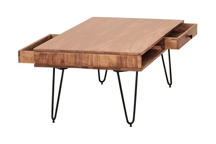 Sohvapöytä Lochside 60 cm Säilytyksellä 2 laatikkoa+Hyllyt - Akaasia/Musta - Huonekalut - Pöytä & ruokailuryhmä - Sohvapöytä