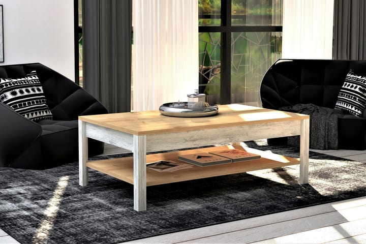 Sohvapöytä Molide 100 cm Säilytyksellä Hylly - Luonnonväri/Sininen/Valkoinen - Huonekalut - Pöytä & ruokailuryhmä - Sohvapöytä