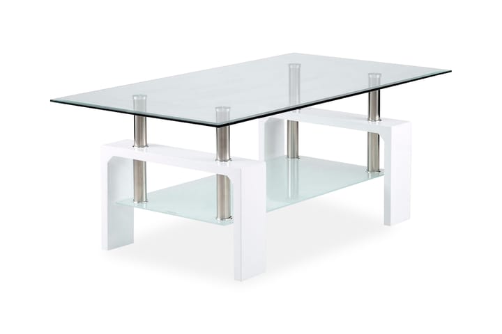 Sohvapöytä Mycelis 110 cm Säilytyksellä Hylly - Lasi/Valkoinen/Kromi - Huonekalut - Pöydät & ruokailuryhmät - Sohvapöytä