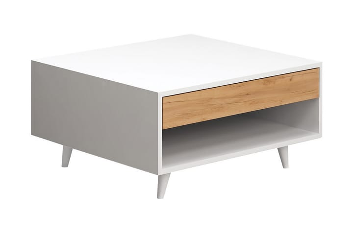 Sohvapöytä Naidaj 80 cm Säilytyksellä Laatikko+Hylly - Puu/Valkoinen - Huonekalut - Pöytä & ruokailuryhmä - Sohvapöytä