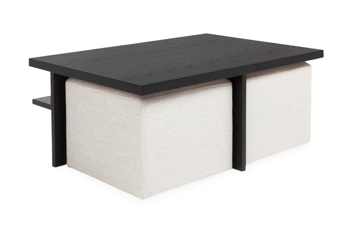 Sohvapöytä Oliver 100 cm 2 jakkaralla - Musta/Beige - Huonekalut - Pöytä & ruokailuryhmä - Sohvapöytä