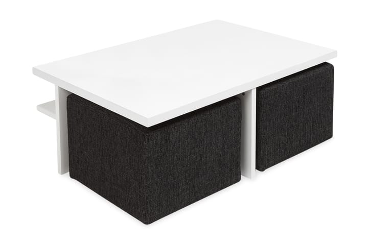 Sohvapöytä Oliver 100 cm 2 jakkaralla - Valkoinen/Musta - Huonekalut - Pöydät & ruokailuryhmät - Sohvapöytä