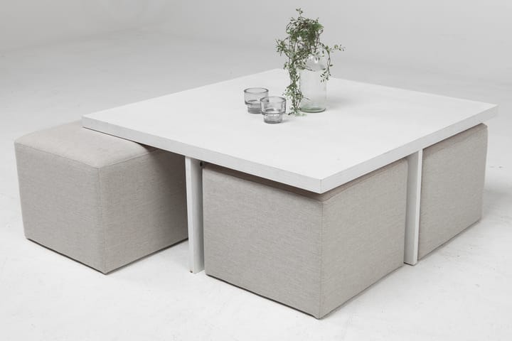 Sohvapöytä Oliver 100 cm 4 jakkaralla - Valkoinen/Beige - Huonekalut - Pöydät & ruokailuryhmät - Sohvapöytä