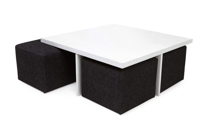 Sohvapöytä Oliver 100 cm 4 jakkaralla - Valkoinen/Musta - Huonekalut - Pöydät & ruokailuryhmät - Sohvapöytä