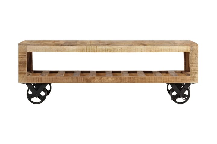 Sohvapöytä pyörillä kiinteä mangopuu 110x50x37 cm - Ruskea - Huonekalut - Pöytä & ruokailuryhmä - Sohvapöytä