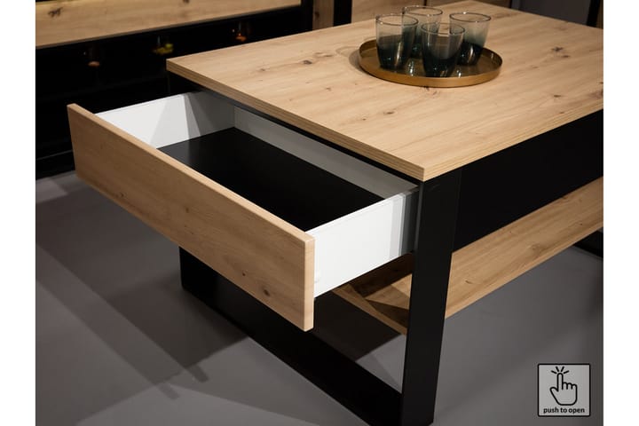 Sohvapöytä Quant 100 cm Säilytyksellä 2 laatikkoa+Hylly - Tammenväri/Musta - Huonekalut - Pöydät & ruokailuryhmät - Sohvapöytä