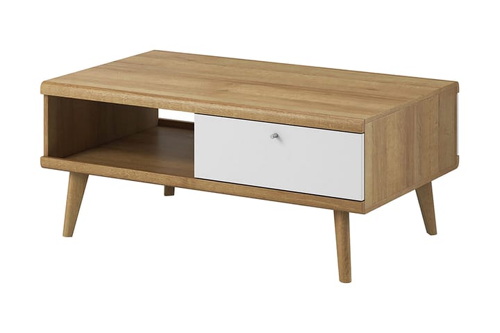 Sohvapöytä Rocio 107 cm Säilytyksellä 2 laatikkoa+Hylly - Tammenväri/Valkoinen - Huonekalut - Pöytä & ruokailuryhmä - Sohvapöytä