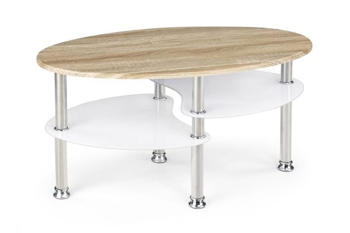 Sohvapöytä Schattner 90 cm Soikea Säilytyksellä Hylly - Valkoinen/Tammenväri - Huonekalut - Pöytä & ruokailuryhmä - Sohvapöytä