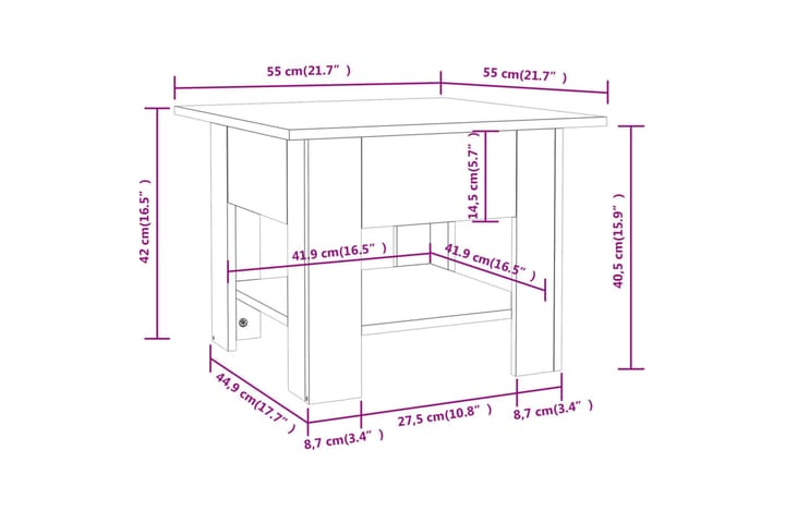 Sohvapöytä Sonoma-tammi 55x55x42 cm lastulevy - Ruskea - Huonekalut - Pöytä & ruokailuryhmä - Sohvapöytä