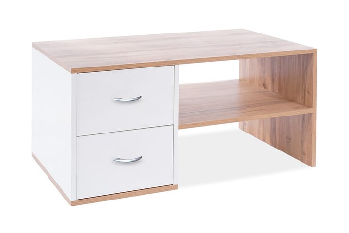 Sohvapöytä Stovall 100 cm Säilytyksellä laatikot+Hylly - Tammenväri/Matta Valkoinen - Huonekalut - Pöytä & ruokailuryhmä - Sohvapöytä