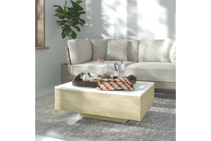 Sohvapöytä valkoinen ja Sonoma-tammi 85x55x31 cm lastulevy - Huonekalut - Pöytä & ruokailuryhmä - Sohvapöytä